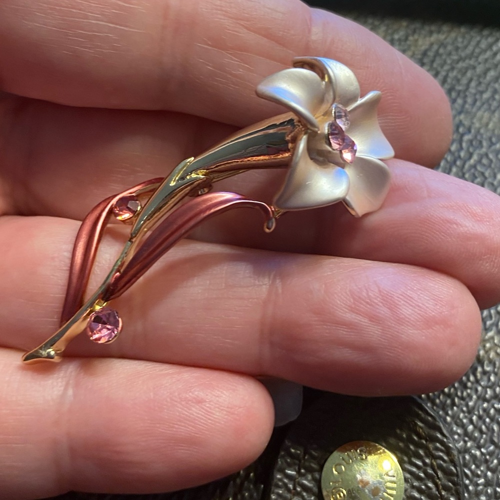 Vintage Art Nouveau brooch pin orchid elongated petals and naturalistic curves